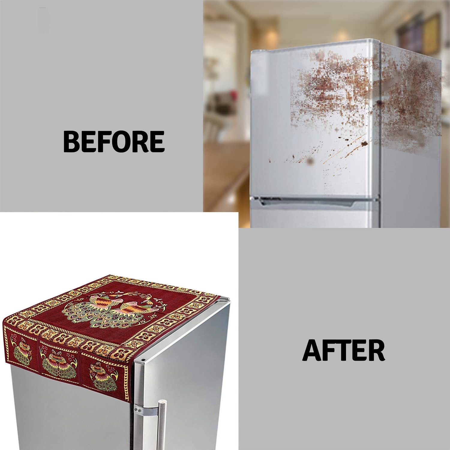 8889 Cotton Fridge Top Cover Set - Standard, Appliance Covers Fridge Dustproof Cover with Peacock Deign 6 Utility Side Pockets Fridge Cover For All types Fridge Refrigerator Use (100x60CM) 8889 Cotton Fridge Top Cover Set - Standard, Appliance Covers Fridge Dustproof Cover with Peacock Deign 6 Utility Side Pockets Fridge Cover For All types Fridge Refrigerator Use (100x60CM)